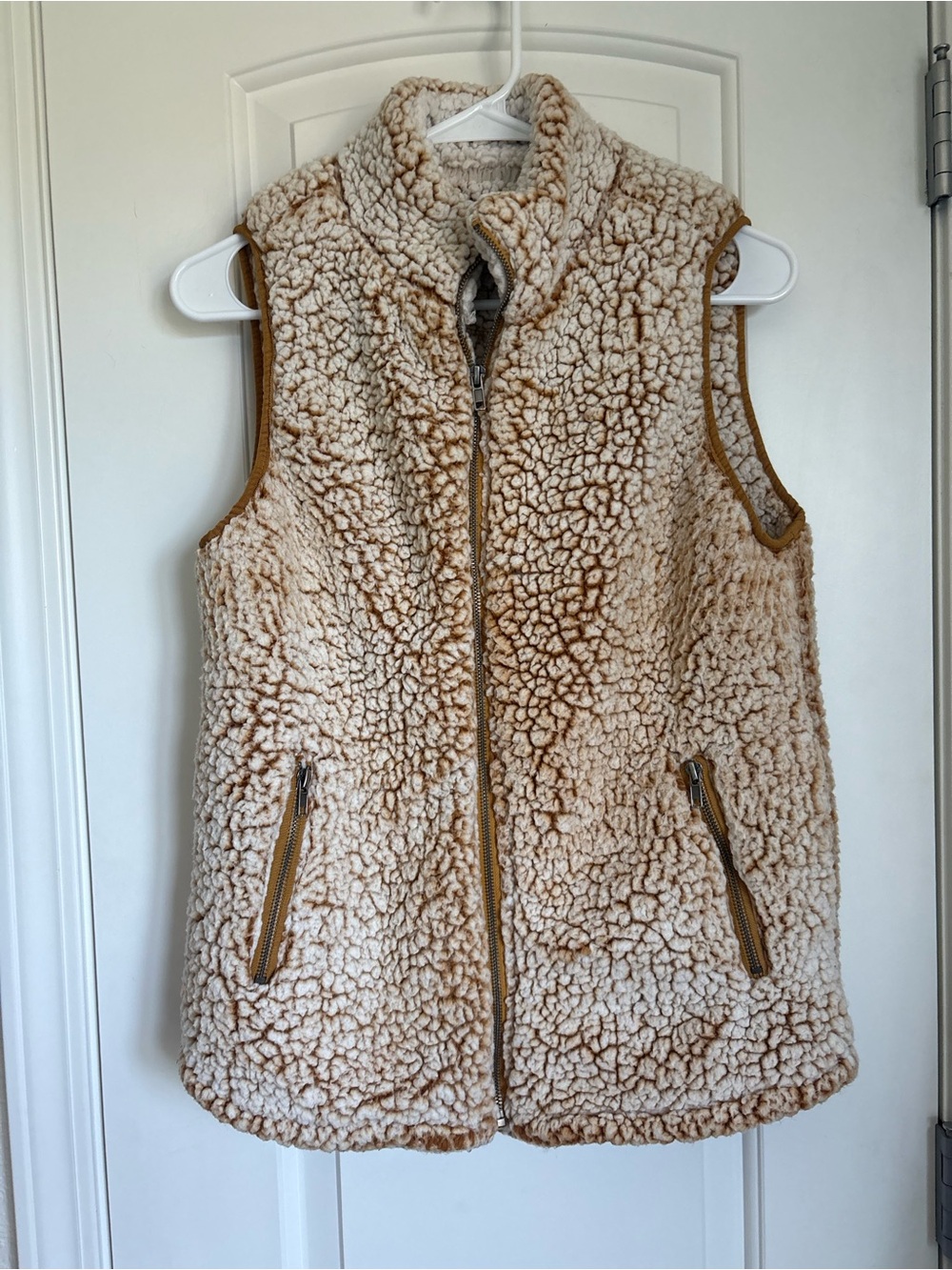 Love Tree Fuzzy Sherpa Full Zip Vest With Pockets Mustard Yellow - Size S